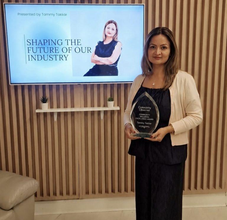 Community Observer has Honored Tammy Takkar for Outstanding Contribution to Community Wellbeing award.